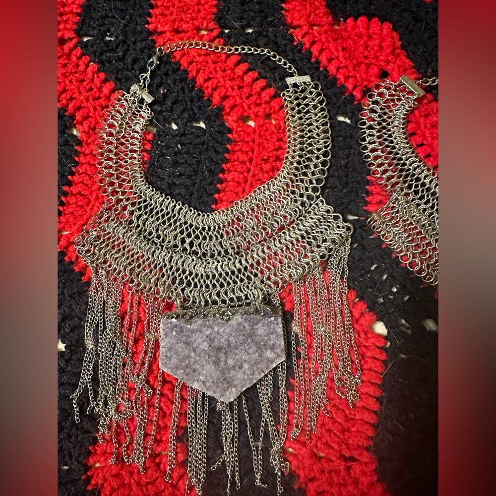 Amethyst cluster bib necklace